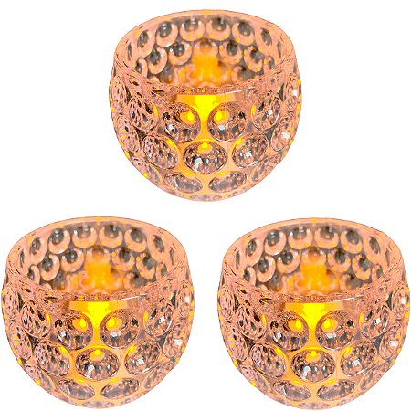 3 Porta Vela LED Pequeno Decorativo Para Mesa Posta e Festas