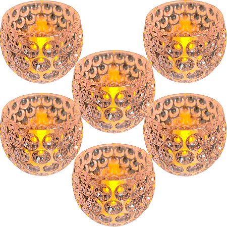 6 Porta Vela LED Pequeno Decorativo Para Mesa Posta e Festas