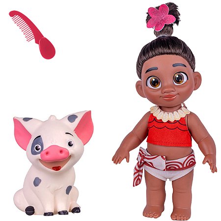 Boneca Moana Baby Pequena Com Acessorios + Porquinho Pua