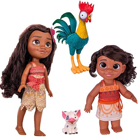 Boneca Moana Grande Porquinho Puá Simea Galo Hei Hei Disney