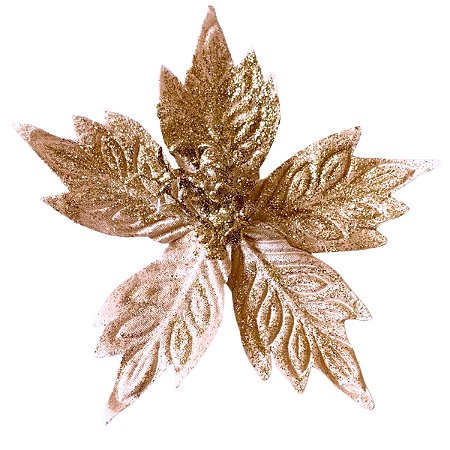 12 Enfeite Natal Decoração Flor Poinsettia Champagne Premium