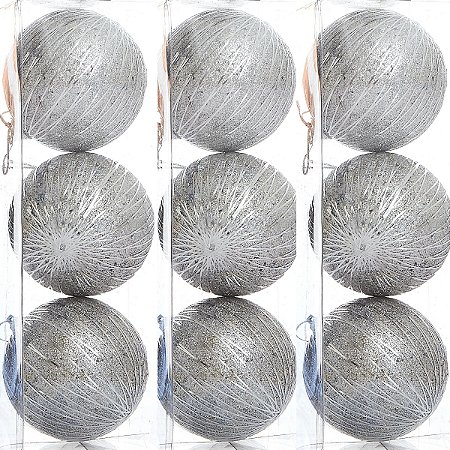 9 Bola Prata Glitter Árvore de Natal 8 CM Prateada Luxo