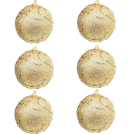 6 Bola Dourada Glitter Árvore de Natal 8 CM Prateada Grande