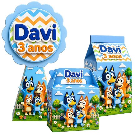 Kit Personalizado caixa Milk Pirâmide Maletinha Tema Bluey