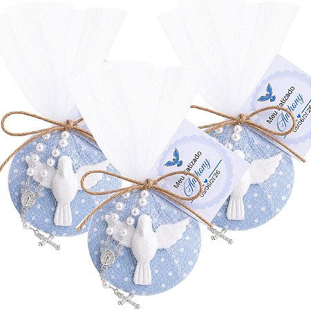 Lembrancinha de Batizado com Divino Espírito Santo – Ímã Decorativo Azul para Menino