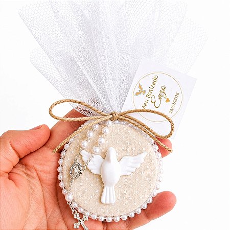 Lembrancinha Espírito Santo Com Ímã E Terço Personalizado