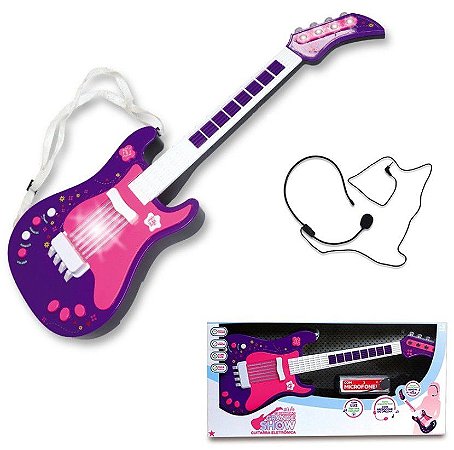 Guitarra Infantil Eletronica Com Microfone Sai Voz Unik Toys