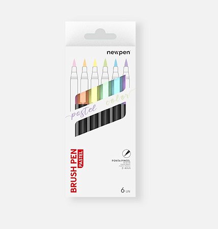 Kit c/6 Brush Pen NewPen - Cores Pastel - Meu Poá Papelaria