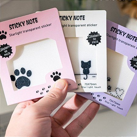 Bloco Adesivo Transparente Cats c/ Glitter