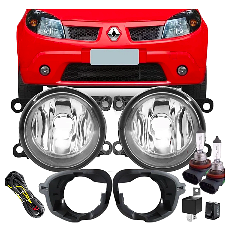 KIT FAROL MILHA AUXILIAR SANDERO LOGAN 2008/2012 COM MOLDURA