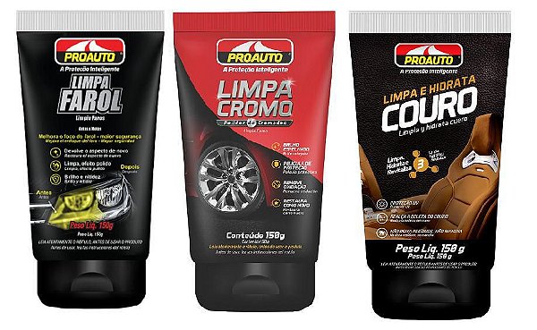KIT LIMPA CROMO + LIMPA E HIDRATA COURO + LIMPA FAROL