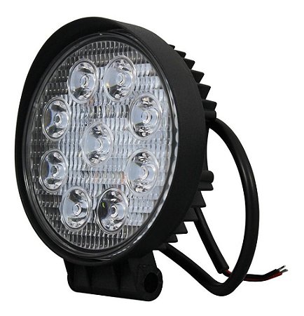 FAROL DE MILHA LED UNIVERSAL 27W 9 LEDS 6000K REDONDO FINO