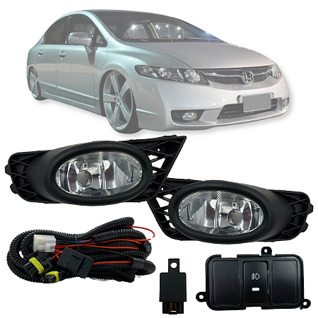 KIT FAROL MILHA CIVIC 2009 A 2011 COM MOLDURAS PRETA E BOTÃO