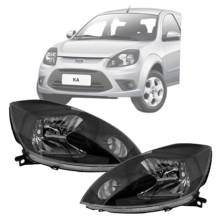 PAR DE FAROL FORD KA 2008 A 2012 MASCARA NEGRA