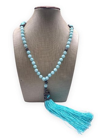 Colar de jade tingida com pedra natural howlita 88cm