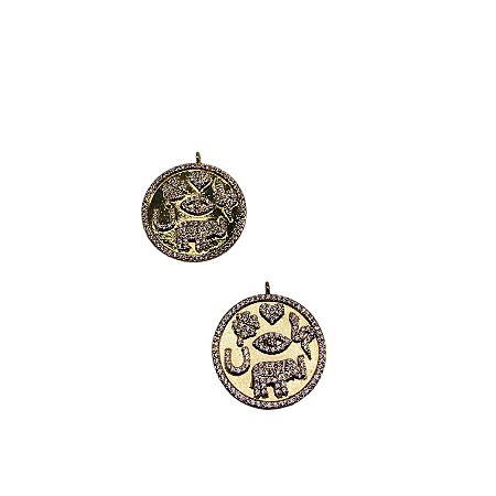 Pingente Moeda Amuletos Banhado a Ouro - 25mm
