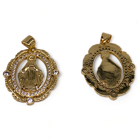 Pingente Nossa Sra das Graças (oval) - Cravejado em Zircônia - 25x20mm