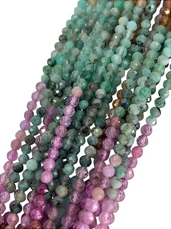 Mix de Pedras Esmeralda e Rubi Micro Esfera Facetada 2mm