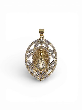 Pingente Medalha Nossa Senhora Cravejado com Zircônias