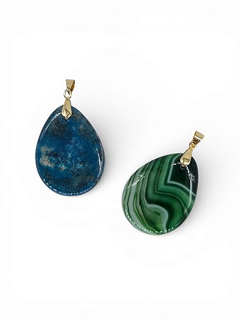 Pingente Gota Chapa Pedra Natural