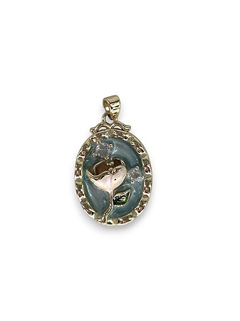 Pingente Medalha Flor Esmaltada