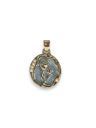 Pingente Medalha Orgânica Flor Esmaltado