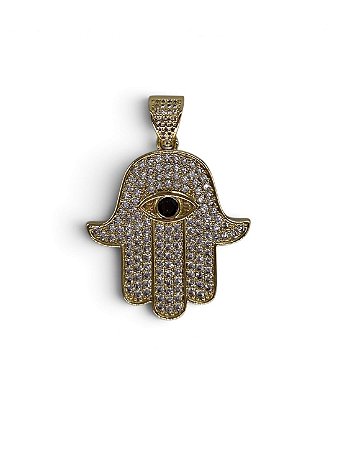Pingente Mão de Fátima Cravejado Micro Zircônia