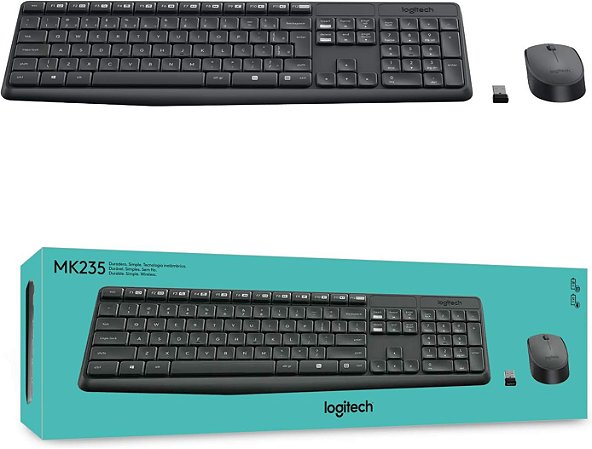 Kit de Teclado e Mouse Sem Fio Logitech MK235 Português Br