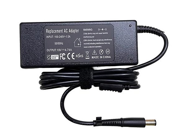 Fonte Notebook 19v 4.74a 7.4x5.0mm Compatível HP - positivo