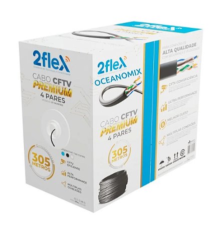 Caixa de cabo de rede cat5 4 pares CFTV 2flex 305M azul/branco/preto