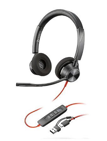 Headset Poly Plantronics Blackwire C3320 Usb-c Usb-a Preto