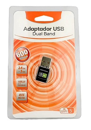 Adaptador wifi banda dupla 2.4ghz e 5ghz usb 2.0 600mbps MM-WX18