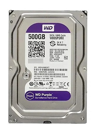 HD 500GB WD Purple SATA III 3.5 Interno Para DVR Câmeras de segurança