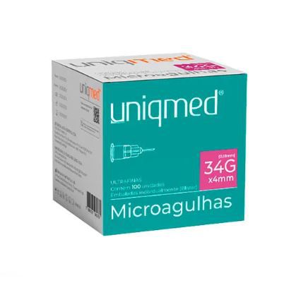 Microagulhas 34G x 4mm - Caixa com 100 unidades -  Uniqmed