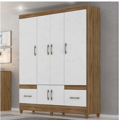 Guarda Roupa Casal MS912 com 6 Portas e 2 Gavetas Naturale/Branco ou castanho