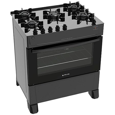 Fogão 5 Bocas de Piso Atlas Monaco Top Glass, Acendimento Automático, Preto