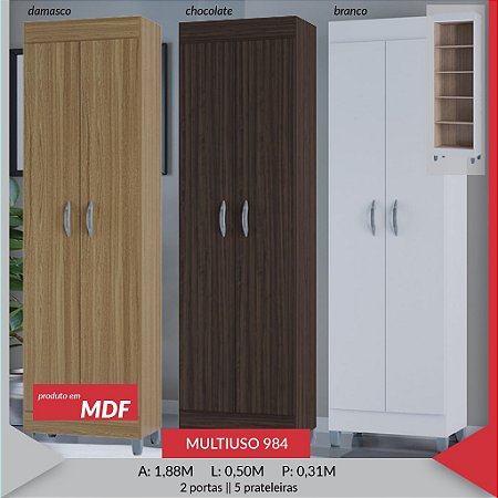 Armário Multiuso em MDF 2 Portas Damasco/Branco/Chcolate 984