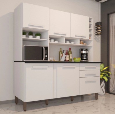 Cozinha Alexia Completa com Tampo 06 Portas 02 Gavetas e Adega