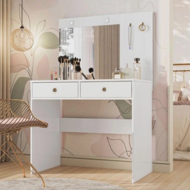 Penteadeira com Espelho Camarim LED 2 Gavetas Ideal Moval Branco