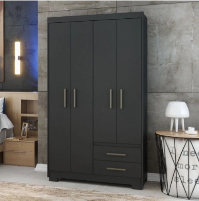 Guarda Roupa Solteiro Escócia 4 Portas 2 Gavetas - Várias cores Disponíveis