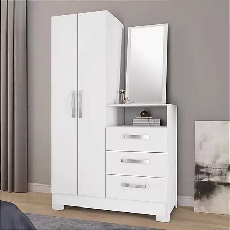 Cômoda com Espelho 1 Porta 3 Gavetas NT 5165 Nogal Trend - Branco Flex