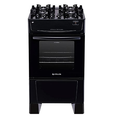 Fogão 4 Bocas Preto com Mesa de Vidro Atlas Mônaco Top Glass