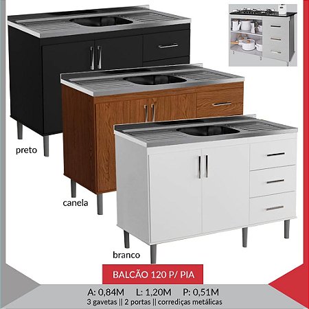 Balcão 1.20cm com Pia de Inox