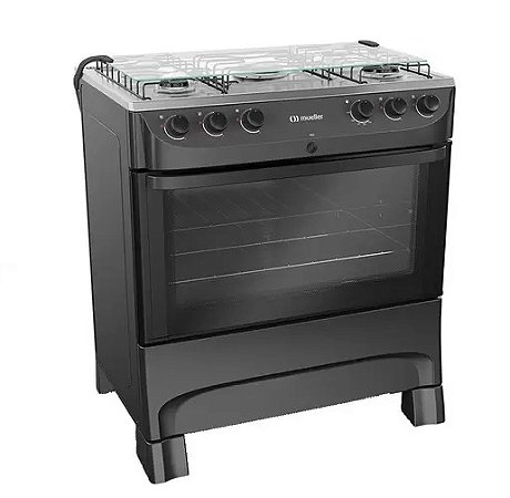 Fogão Mueller 5 Bocas MFI5BB Automático Mesa de Inox Forno 81,6 Litros