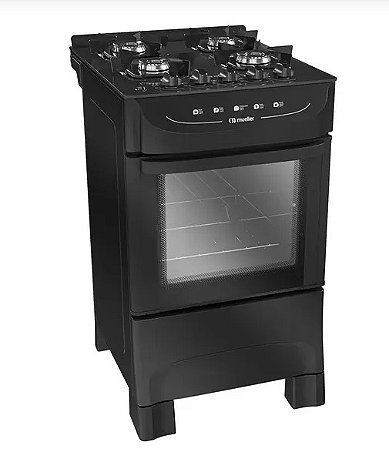 Fogão De Piso Mueller 4 Bocas Mesa De Vidro Preto Mfv4bb - Bivolt