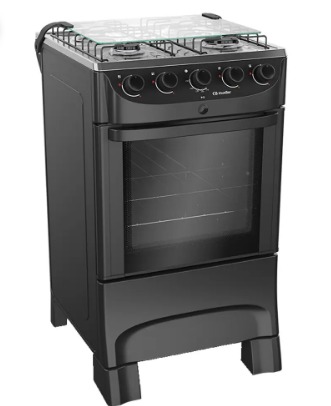 Fogão Mueller MFI4BB 4 Bocas Automático Mesa de Inox Forno 48,1L Branco ou Preto