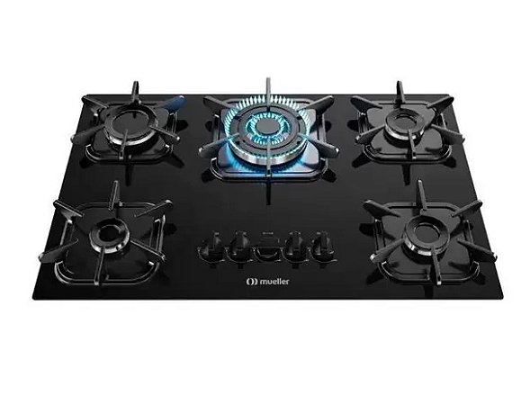 Cooktop Mueller 5 bocas Preto com Queimador Tripla chama - Bivolt