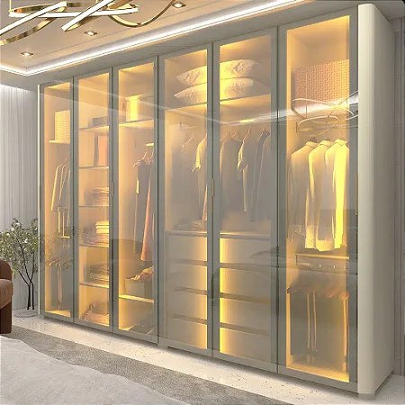 Guarda Roupa em MDF Innova em vidro Reflecta com luz de LED 2.50mt Largura