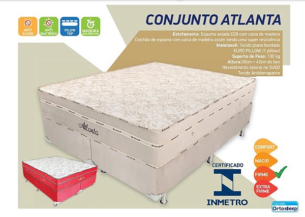 Cama Box Atlanta D-28 selada - Densidade Firme - Ortopédica - 72cm Altura
