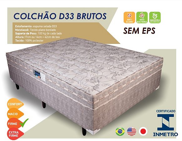 Cama Box + Colchão Brutos - Espuma Selada D-33 Densidade Firme 59cm Altura